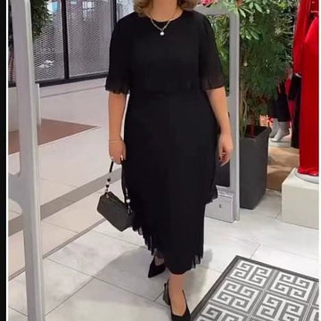 Solid Color Dress Crewneck Midi With Five Quarter Sleeves