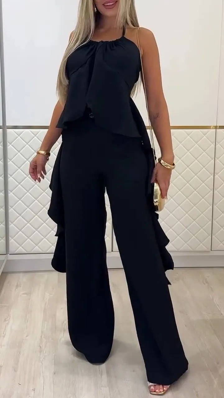 Irregular Halter Top & Casual Pants