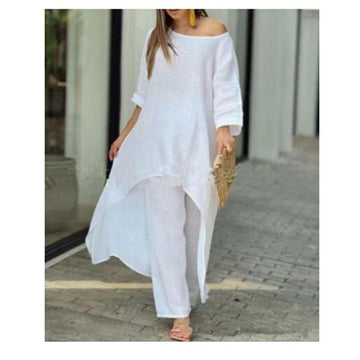 Women's Solid Color Linen Fashionable Casual Suit
