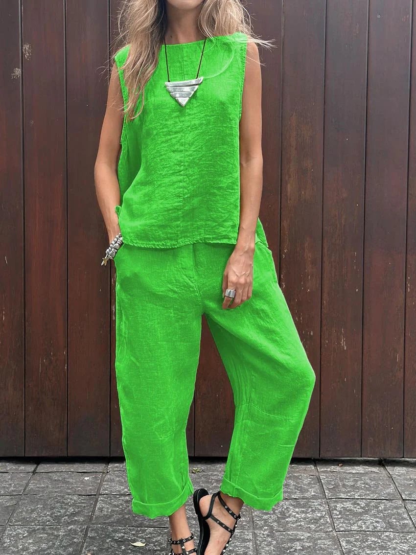 Cotton and Linen Fashion Casual Loose Two-Piece Set