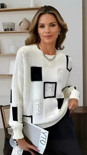 Women's Color Block Plaid Print Knitted Pullover Sweaters