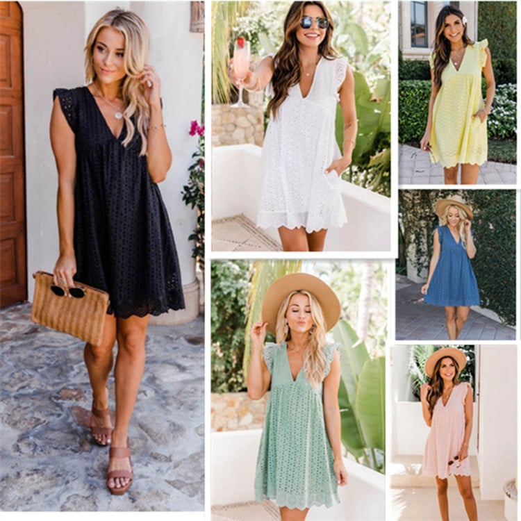 Lace Jacquard Cutout V-Neck Dress
