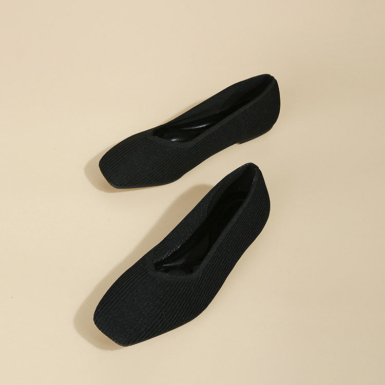 Women's Comfy Square Toe Knit Dressy Shoes