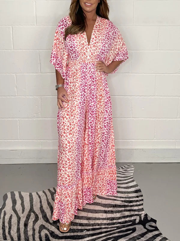 2025 V-Neck Leopard Print Jumpsuit