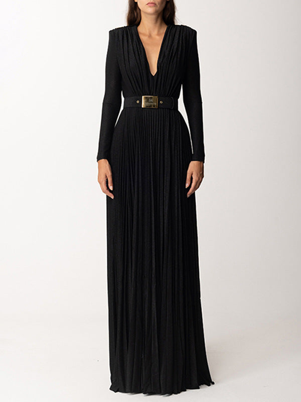 Stylish Elegant V-neck Lace Pleated Evening Dress