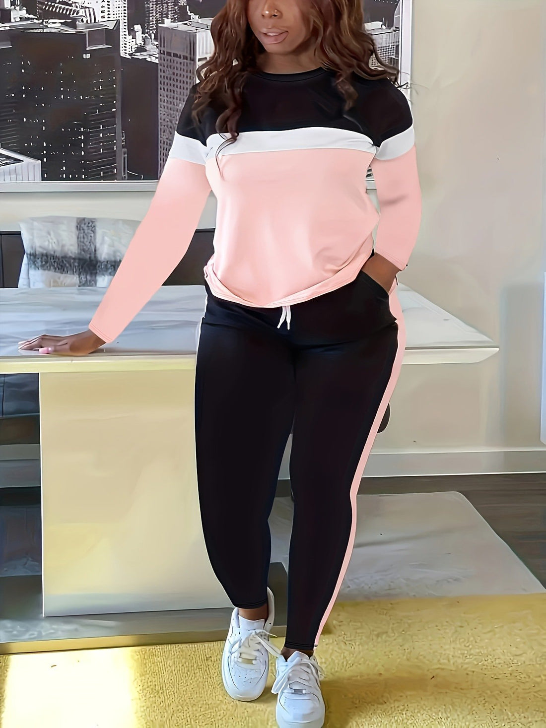Summer Fashionable Contrasting Colorful Casual Sporty Suit