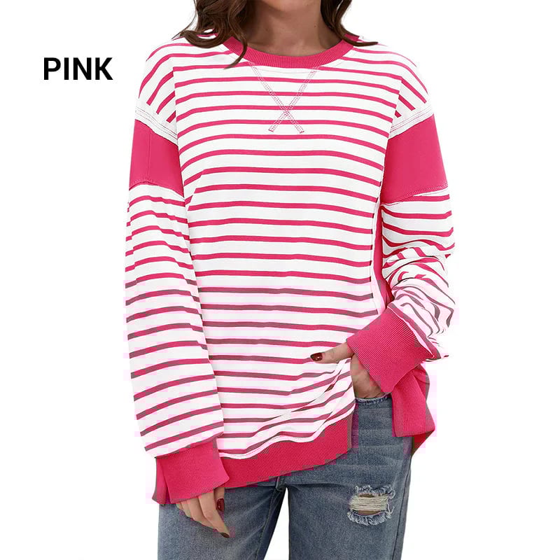 💥Stylish Round Neck Striped Colorblocking Tops
