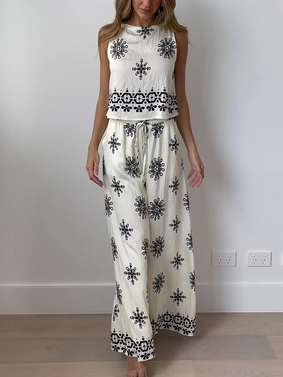 Exotic Print Sleeveless Two Piece Set
