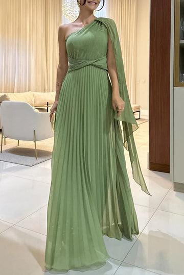 One Shoulder Drape Sleeve Twist Waist Maxi Dress