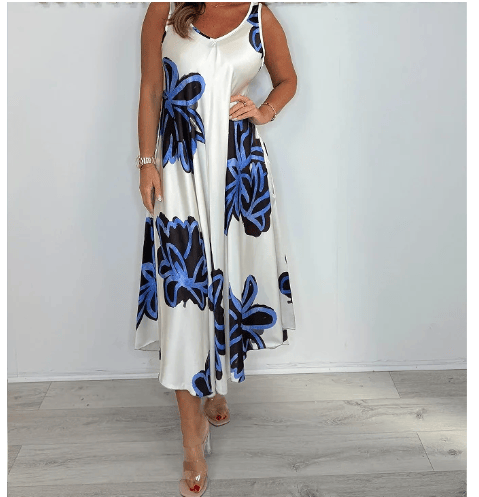 Women's Maxi Dress With Printed Straps And A V-neck