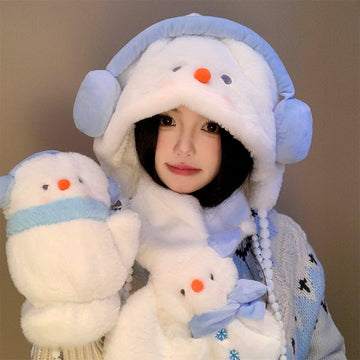 Cute Snowman Hat, Gloves, And Scarf Set