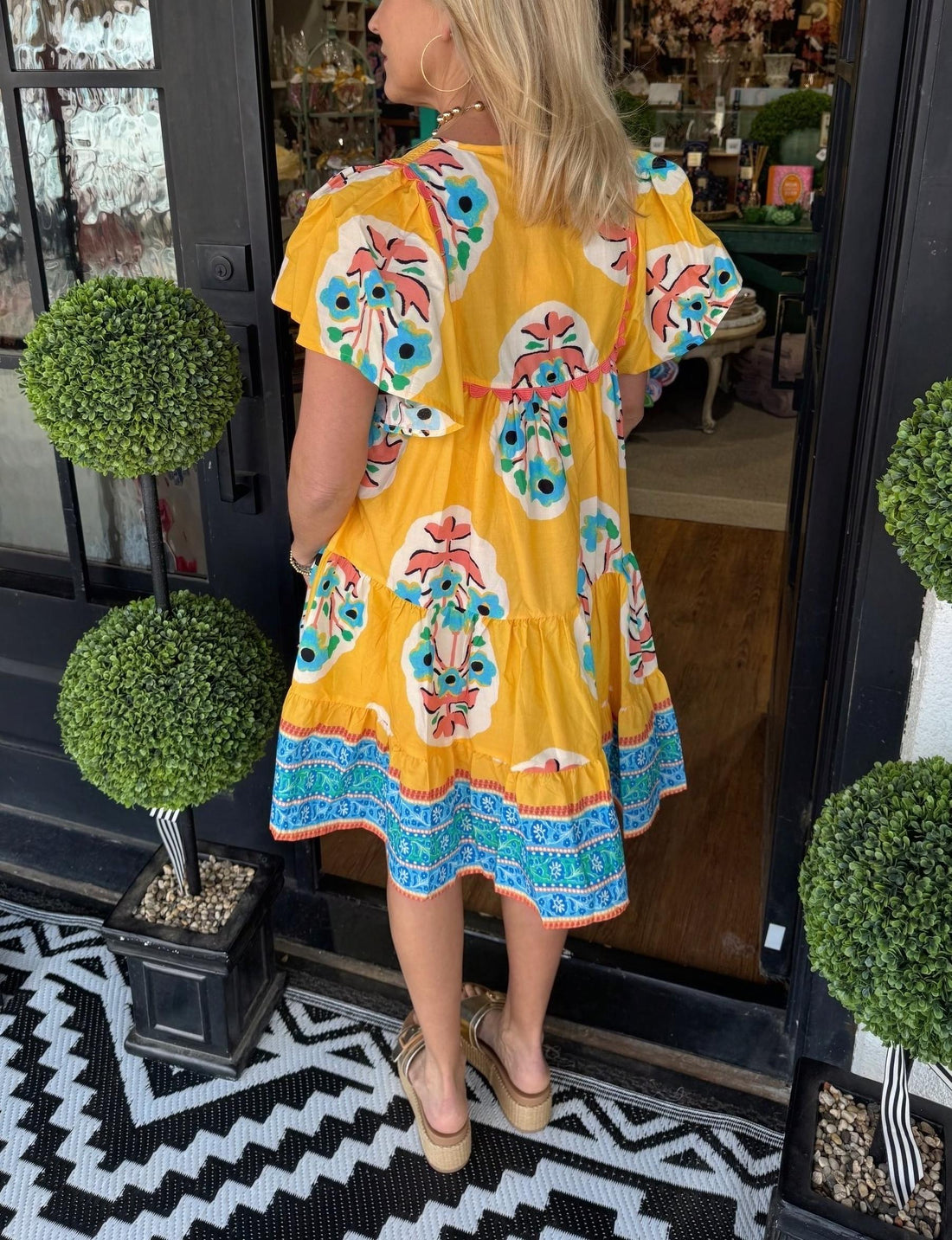 Women's V-neck Puff Sleeve Printed Short Dress