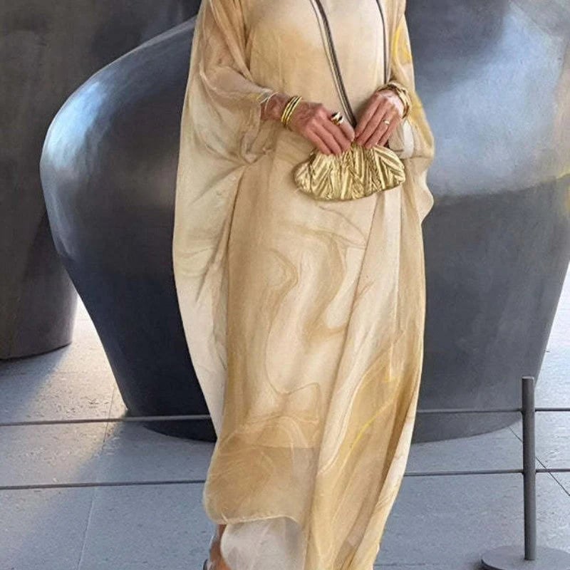 Elegant Chiffon Dress With A Marble Print