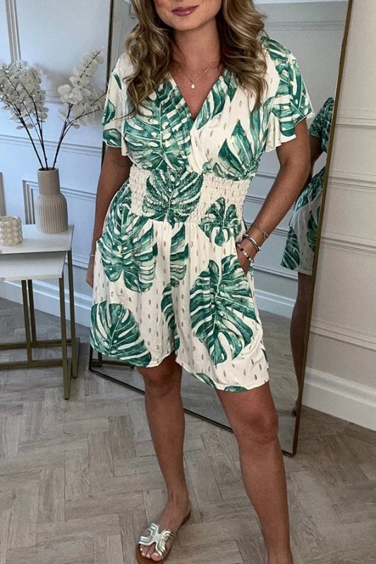 Women's Botanical Print Elastic Waist Jumpsuit