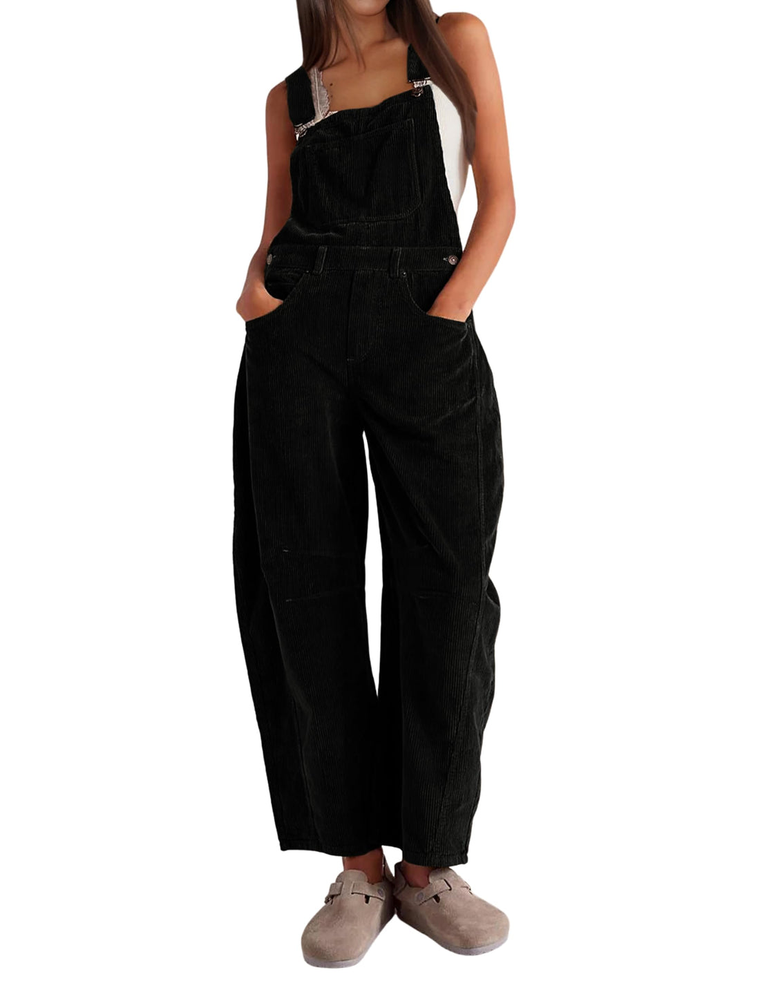 Womens Corduroy Adjustable Wide Leg Romper Overalls