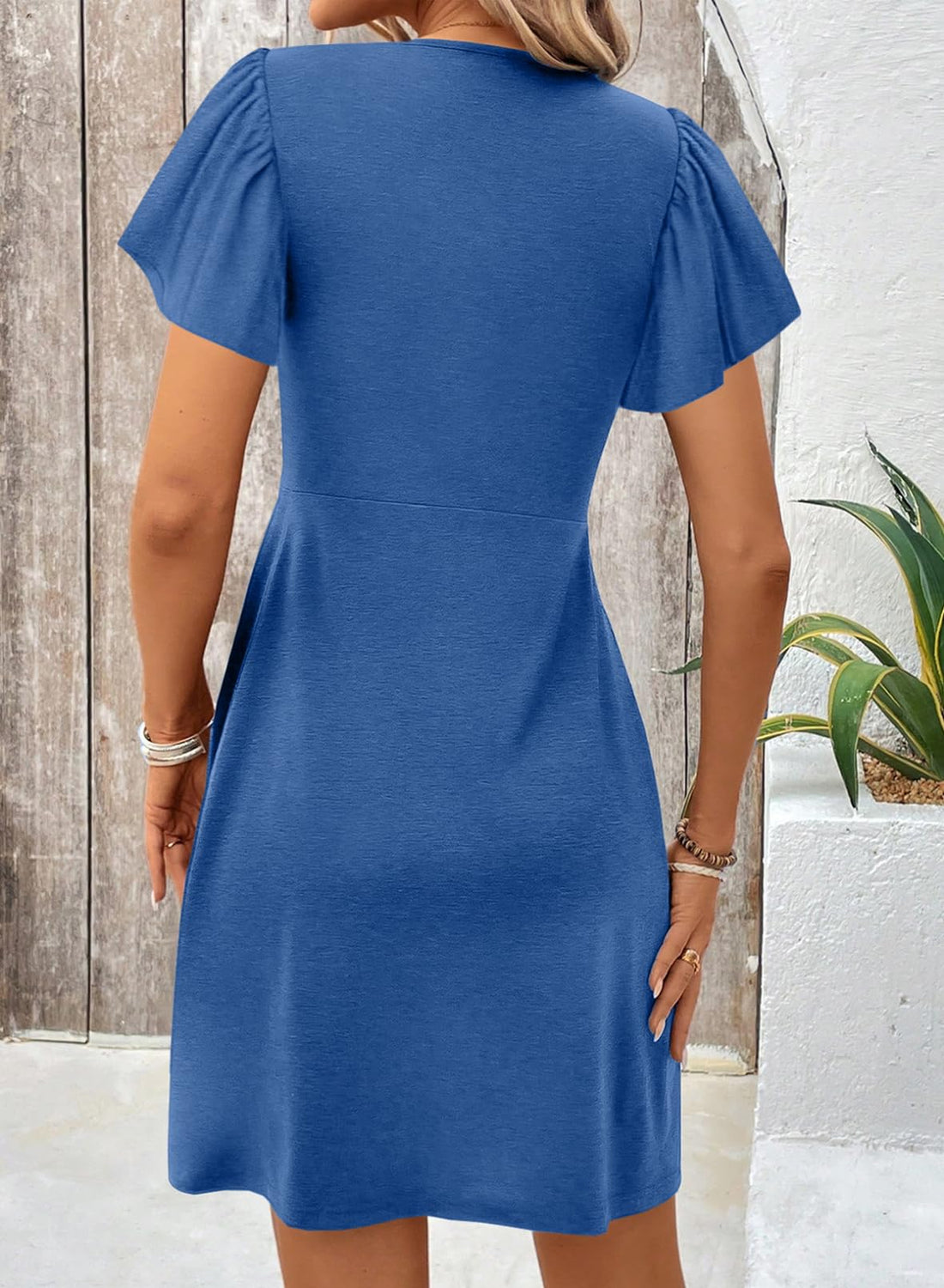 Women’s Casual Summer Twist Front V Neck Short Sleeve Mini Dress