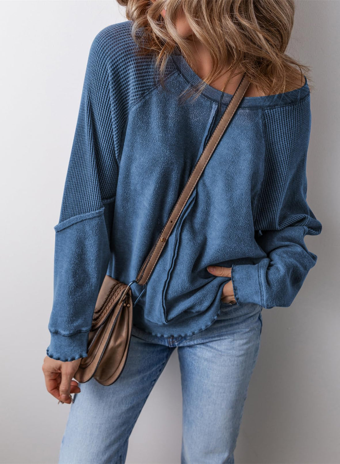 Womens Casual Crewneck Long Sleeve Reverse Seam Pullover Sweatshirts