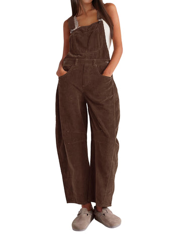 Womens Corduroy Adjustable Wide Leg Romper Overalls