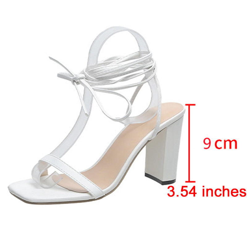 Chunky High Heels Ankle Tie-Up Sandals