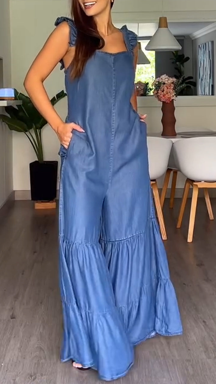 Suspender Patchwork Casual Jumpsuit