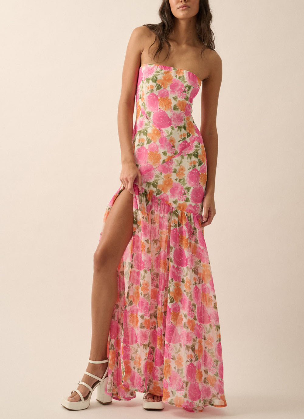 Women‘s Tube Top Dress Slim Fit Strapless Backless High Slit Long Dress