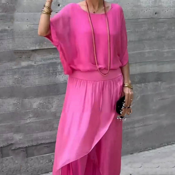 Top Slit Wide-Leg Pants Chiffon Casual Suit
