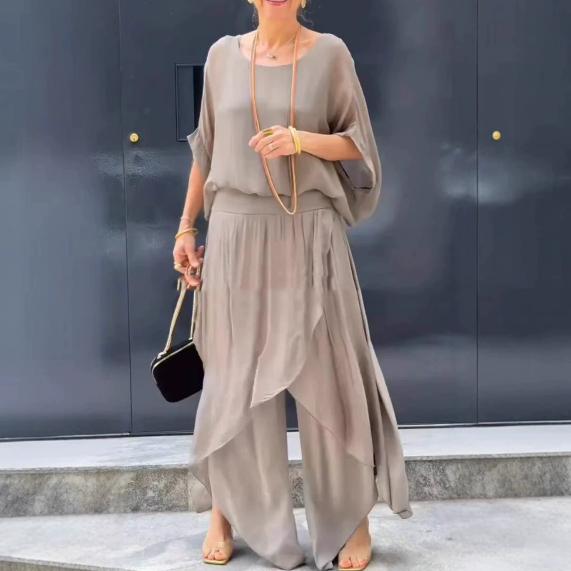 Top slit wide-leg pants chiffon casual suit