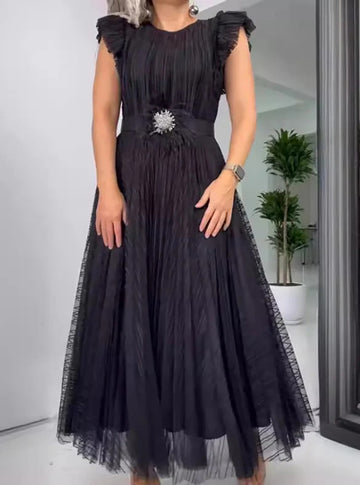 Elegant Pleated Belted Chiffon Dress