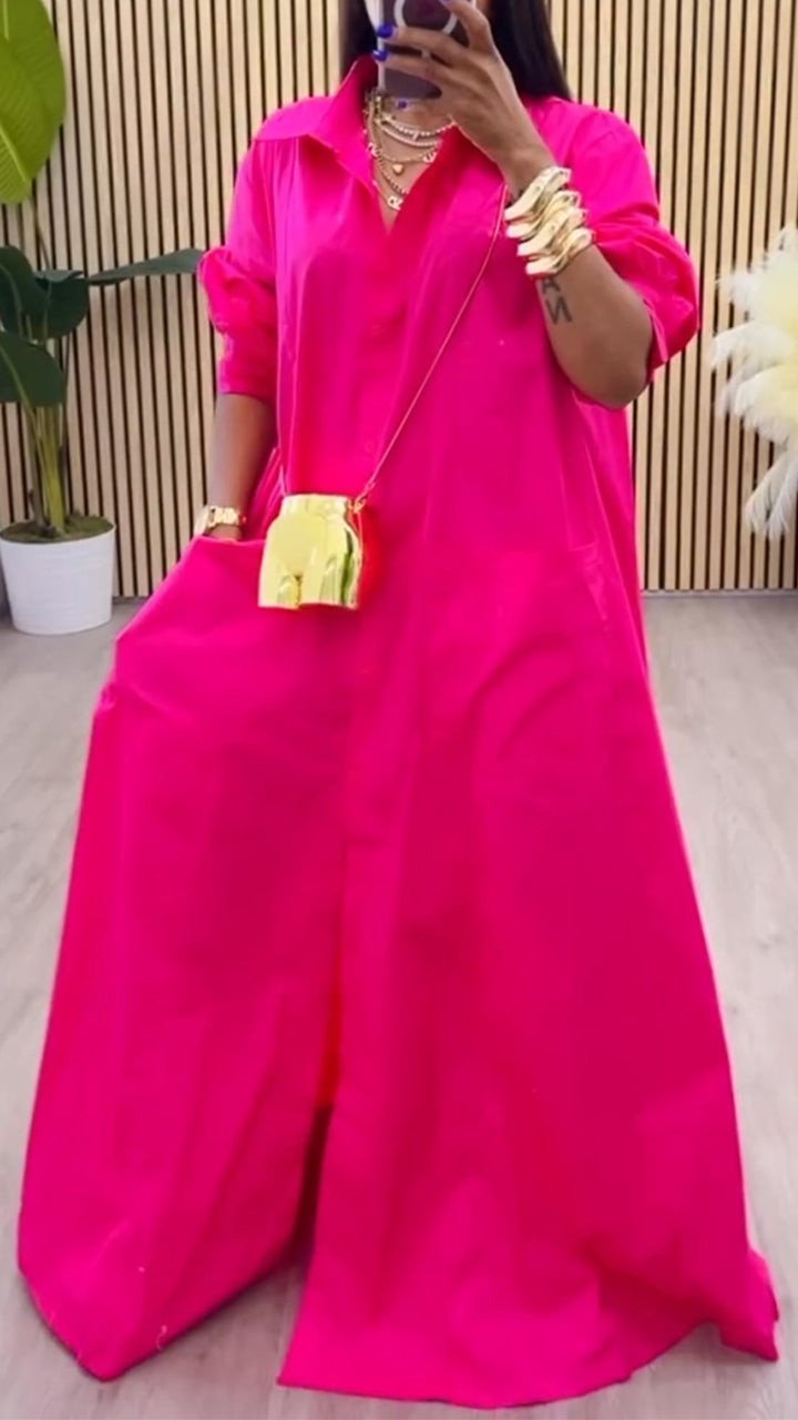 Women's Lapel Long Slit Casual Dress