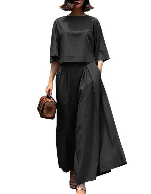 Women's Casual Three Quarter Sleeve Top and Wide-leg Pants Lounge Set