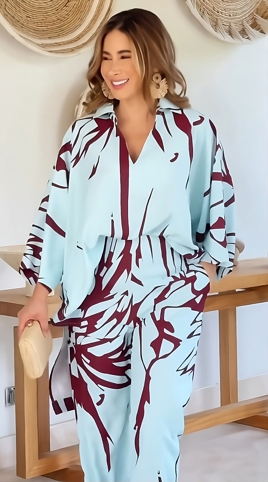 Printed Zebra Striped Top and Trousers Set