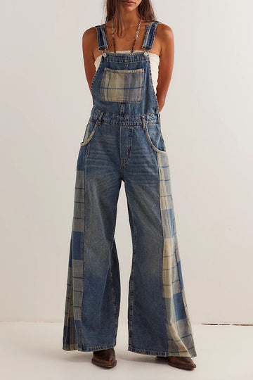 Women's Strap Patchwork Plaid Casual Jumpsuit