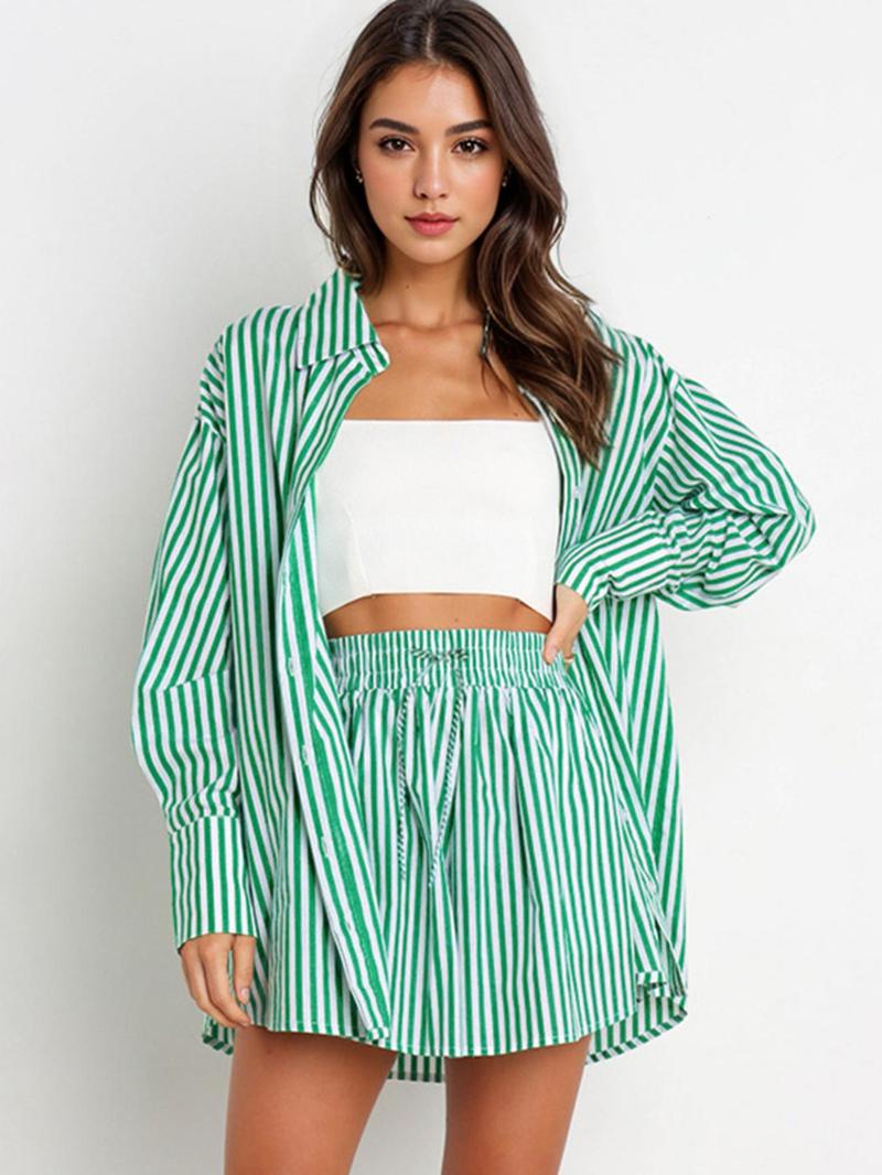 Women's Striped Print Co-ord Two-piece Casual Matching Set