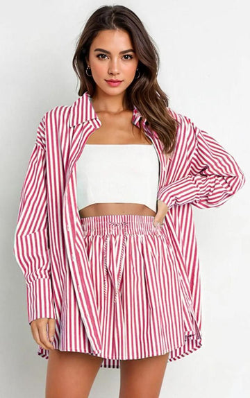 Women's Striped Print Co-ord Two-piece Casual Matching Set