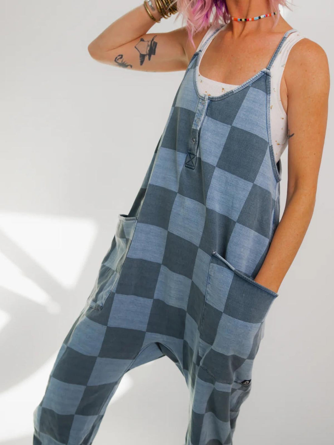 Women's Button Neck Suspender Jumpsuit Casual Overalls