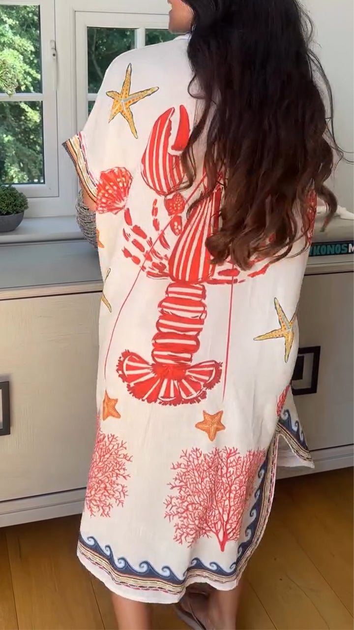 Ladies' Lapel Printed Loose Casual Dress