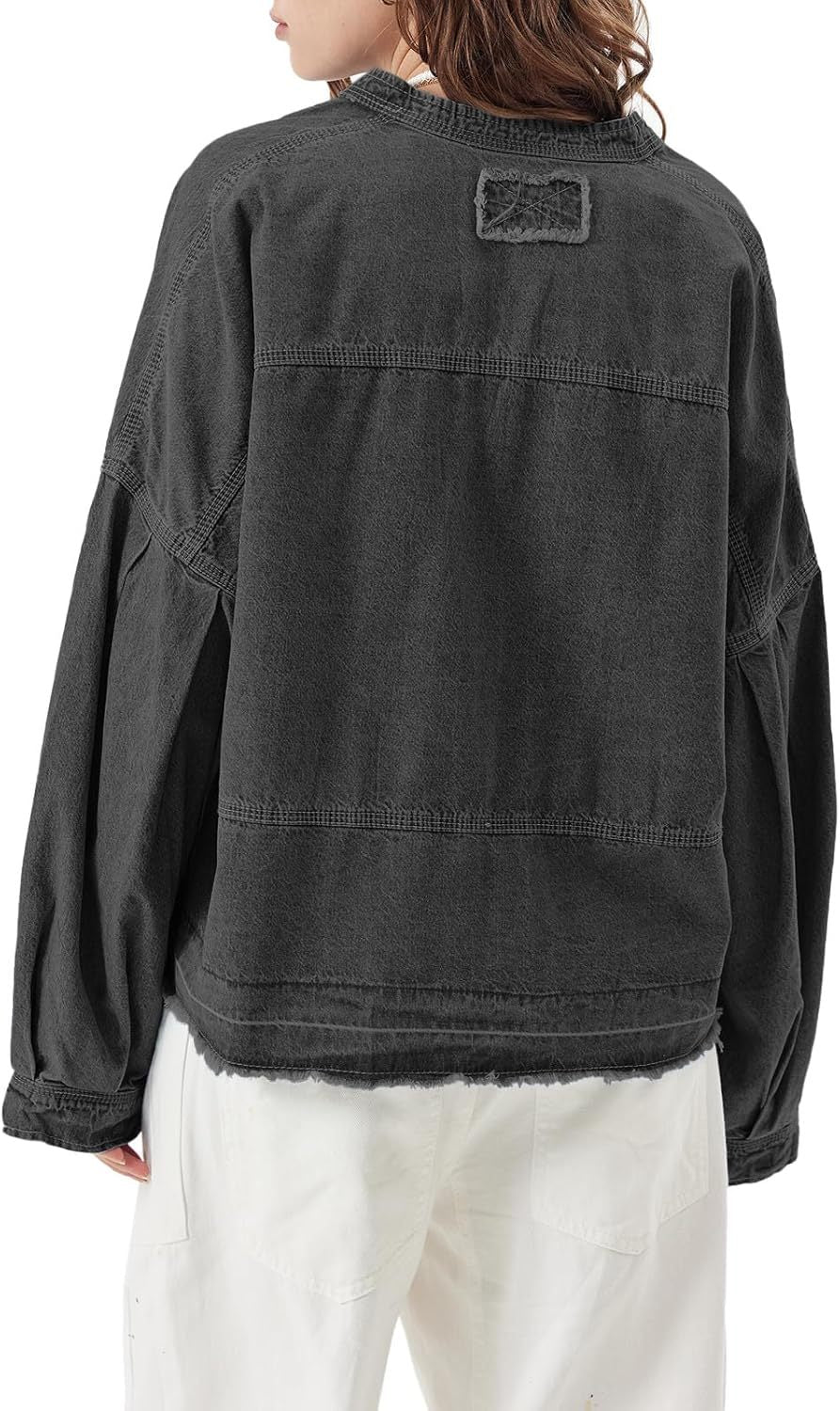 Pullover Trendy Casual V Neck Loose Fit Puff Sleeve Jean Cotton Shirts