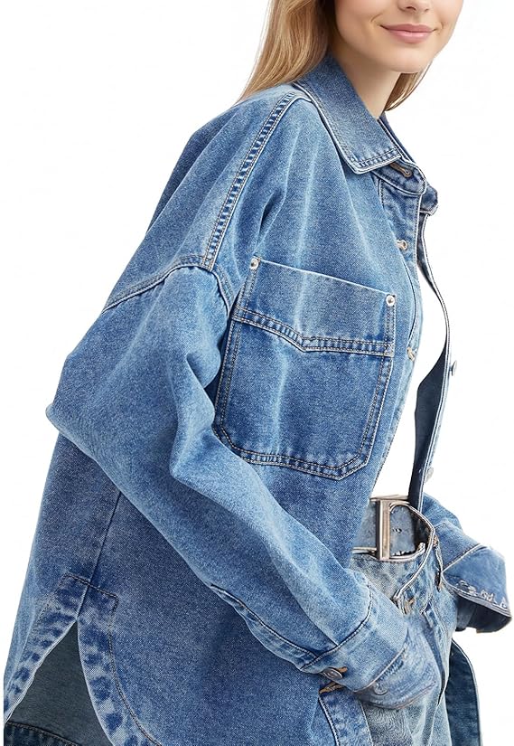 Womens Denim Jacket Wash Jean Jacket Coats With Pockets