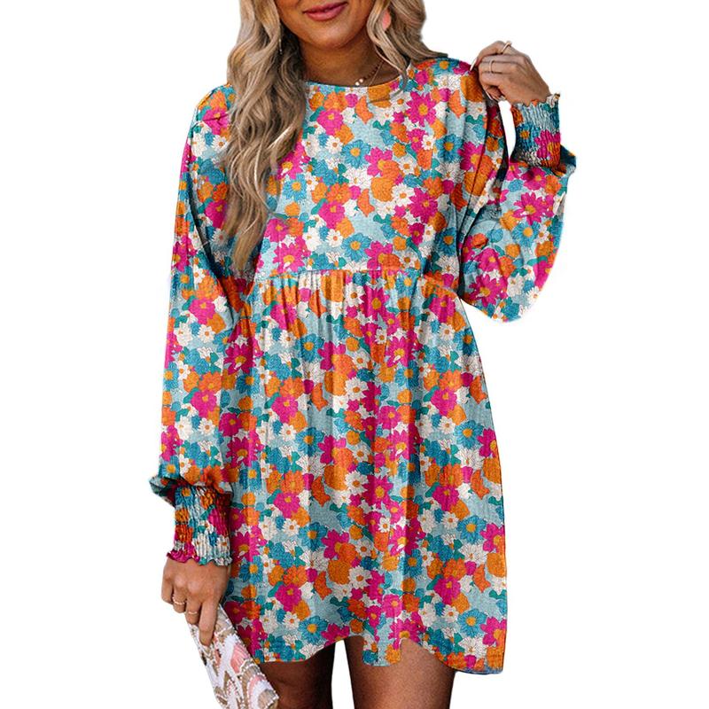 Women's Solid Color Lantern Sleeve High Split Dress