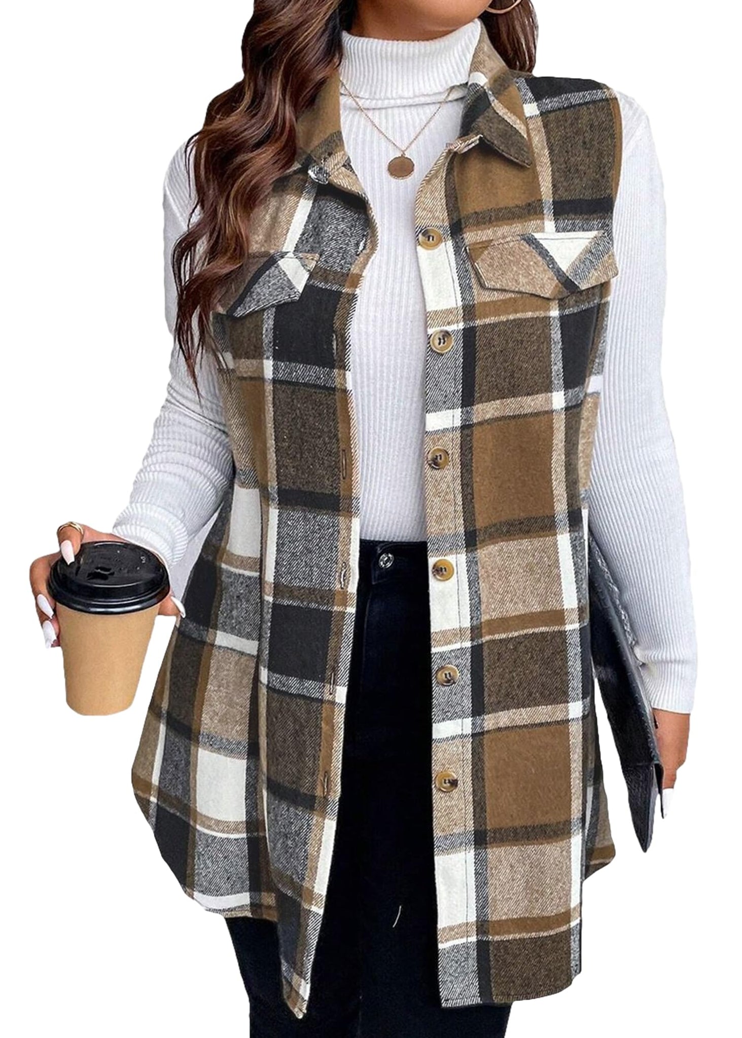 Women's Plaid Lightweight Flannel Vest with Pockets