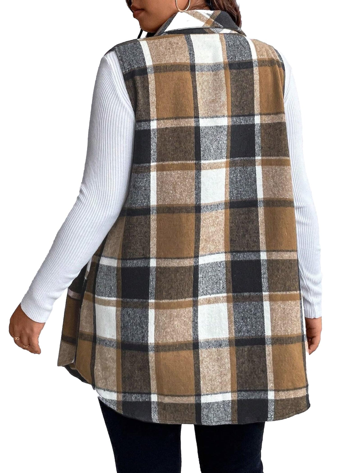 Women's Plaid Lightweight Flannel Vest with Pockets