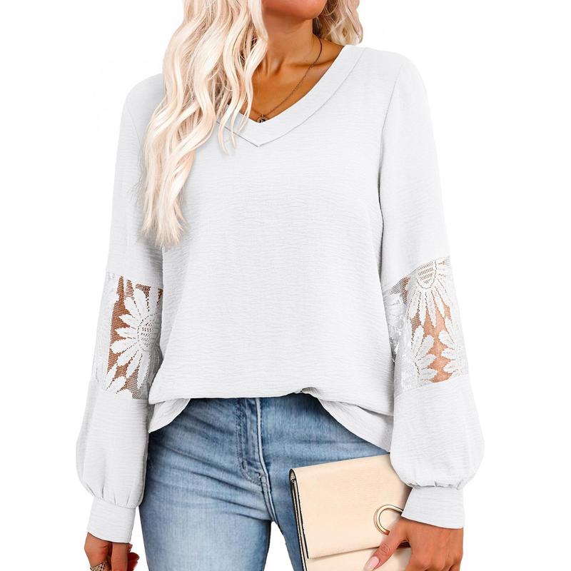 Womens Tops V Neck Long Sleeve Lace Dressy Casual Blouses