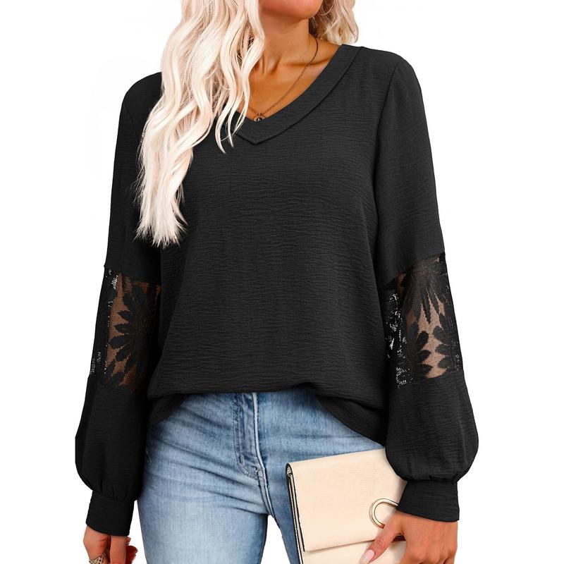 Womens Tops V Neck Long Sleeve Lace Dressy Casual Blouses