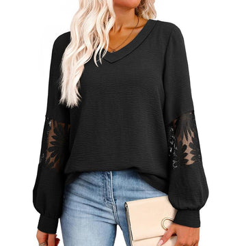 Womens Tops V Neck Long Sleeve Lace Dressy Casual Blouses
