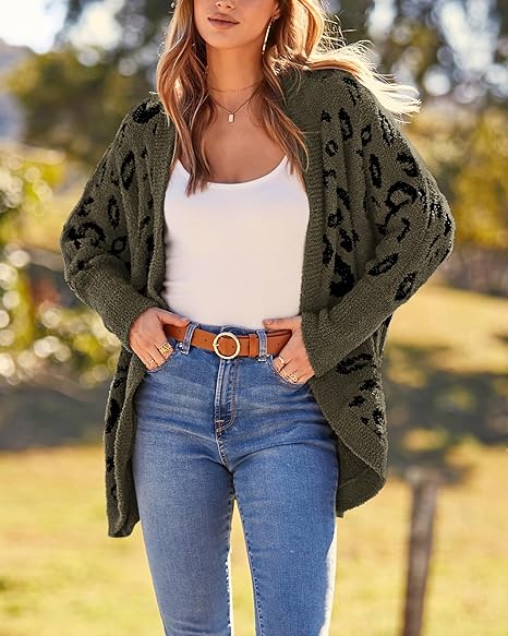 Loose Leopard Pocket Cardigan Sweater