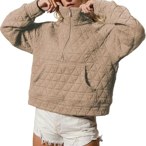 Women's Quilted Puffer Jacket Half-Zip Pullover Sweatshirt