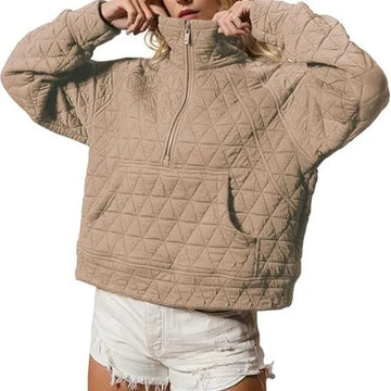 Women's Quilted Puffer Jacket Half-Zip Pullover Sweatshirt