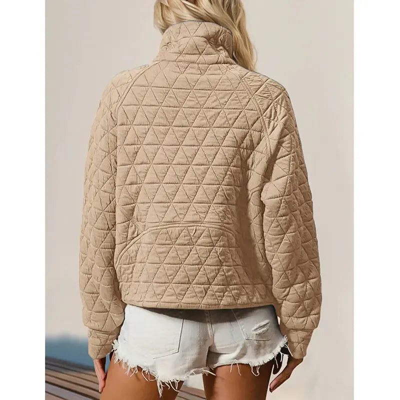 Women's Quilted Puffer Jacket Half-Zip Pullover Sweatshirt