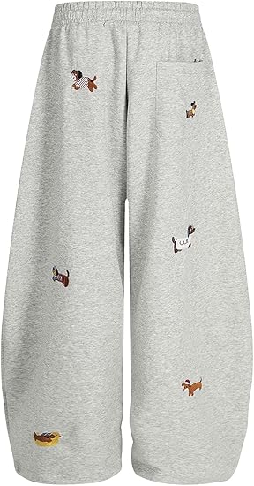 Embroidered puppy loose bucket casual elastic drawstring wide-leg sweatpants