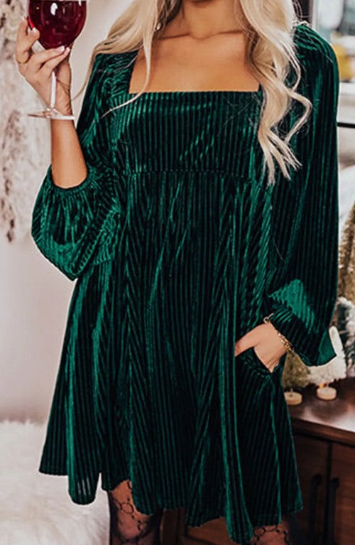 Christmas Velvet Babydoll Tie Back Dress